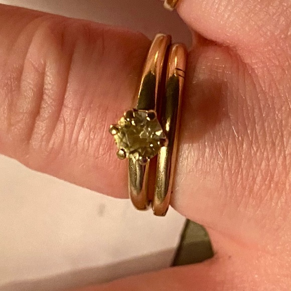 14k solid gold shanked Natural solitaire 1ct champagne daimond wedding set - Picture 6 of 7